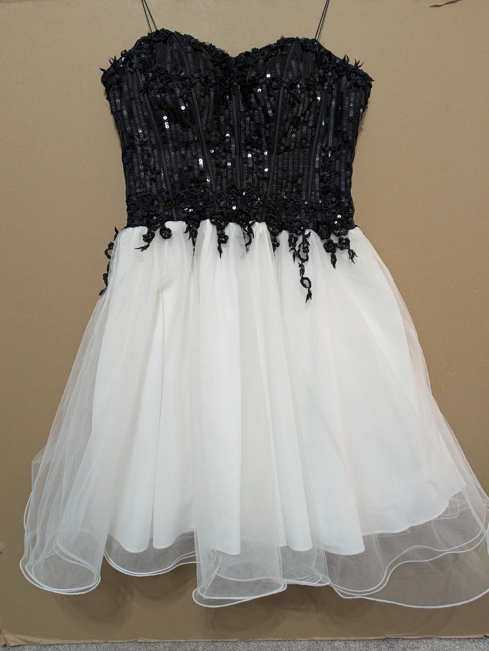 Nox Anabel Sequin Tulle Corset Mini Dress Black White Medium Couture Fairy